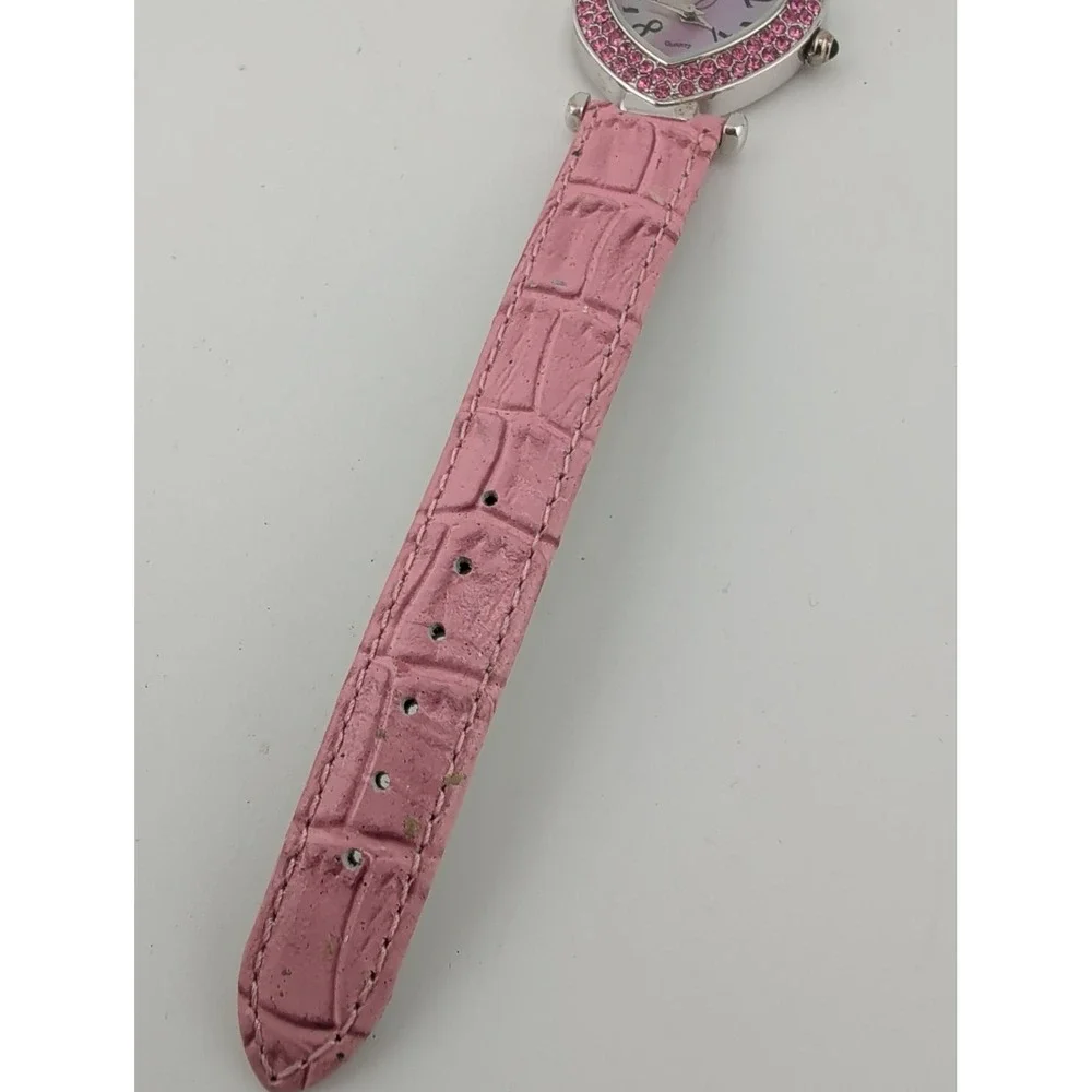 Suzanne Somers Womens Watch 29mm MOP Heart Shaped Dial Pink Leather New Battery